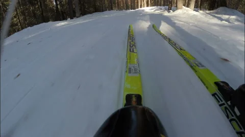 Skiing . Quick descent on the ski hill. Stock Footage 62581172