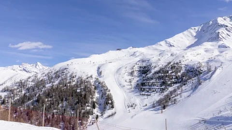 Skiing resort in time lapse Stockbeeldmateriaal 125960527