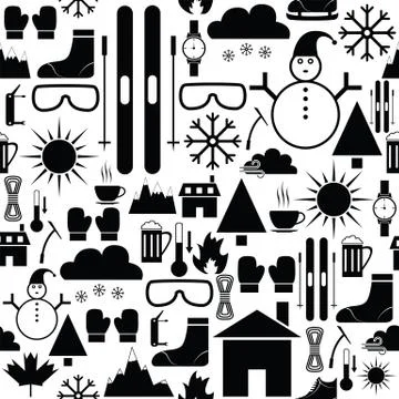 Skiing seamless pattern background icon. Illustrazione stock
