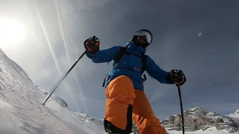 Skiing shot first person, camera mounted on ski Stock Footage 121264761