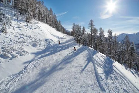 Skiing slopes from the top Stock Photos