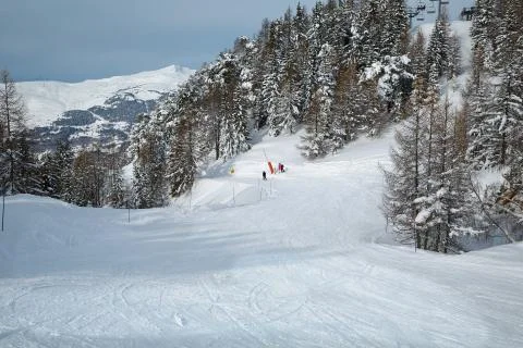 Skiing slopes from the top Stock Photos
