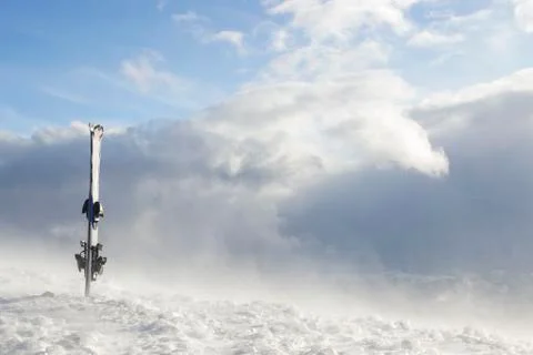 Skiing in the snow on the mountain Stock Photos