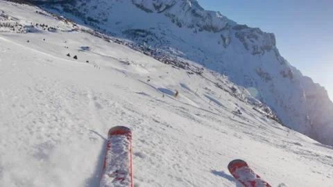 Skiing on snow slopes in the mountains, first person view Stock Footage 158108631