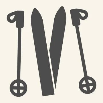 Skiing solid icon. Ski equipment glyph style pictogram on beige background Illustrazione stock