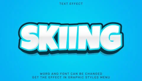Skiing text effect template in 3d design Stock Illustration