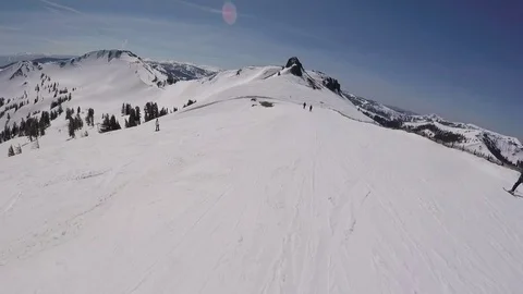 Skiing on top of Squaw Valley Stock Footage 73884913