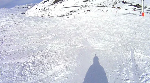 Skiing under the skilift in Val Thorens Stock Footage 35891665