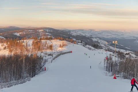 Skiing ural mountains. Stock Photos