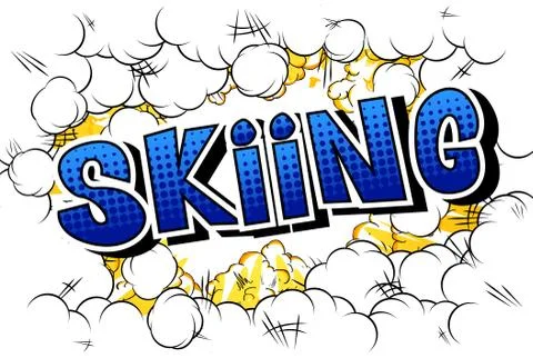 Skiing - Vector illustrated comic book style phrase. Stock Illustration