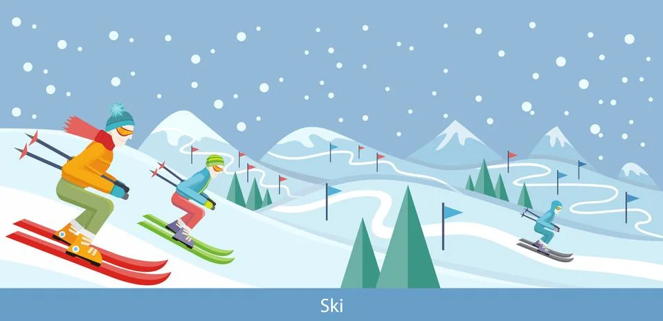 Skiing Winter Landscape Design Stock Illustration