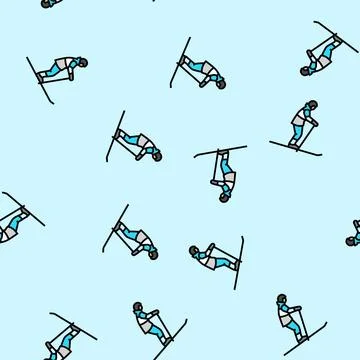 Skiing winter sport vector seamless pattern Stock Illustration