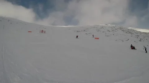 Skiing. winter vacation, weekends holidays, snow-capped mountains Stock Footage 143843471