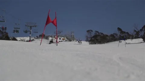 Skiir moving through flags Stock Footage 81498591