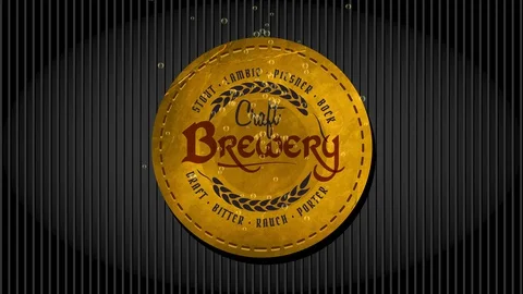 Skill brewery with beer names written around a curve stitched suede texture with Stock-Footage 129272030