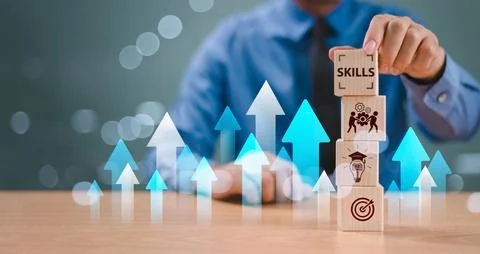 Skill competency development concept. Up new ability skill training for techn Stock Photos