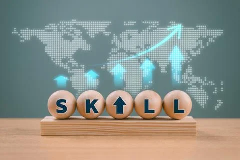 Skill competency development concept. Up new ability training technology evol Foto stock