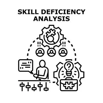 Skill deficiency analysis evaluating team performance gaps Stock Illustration