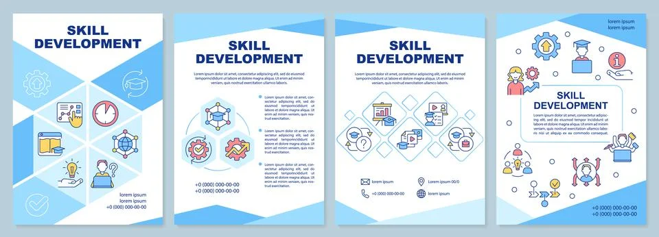 Skill development blue brochure template 스톡 일러스트