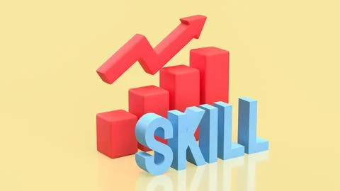 Skill Development Growth Chart for Career and Business Success 3d render.. 스톡 일러스트