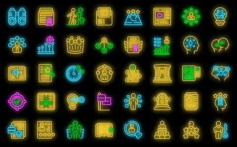 Skill development icons set vector neon Stockillustratie