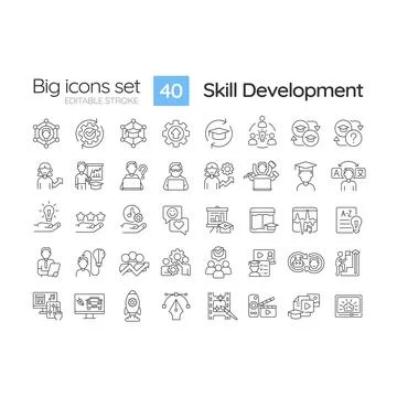 Skill development linear icons set Stock Illustration