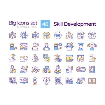 Skill development RGB color icons set Illustrazione stock