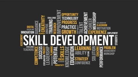 Skill Development Word Cloud Concept on Dark Background 스톡 일러스트