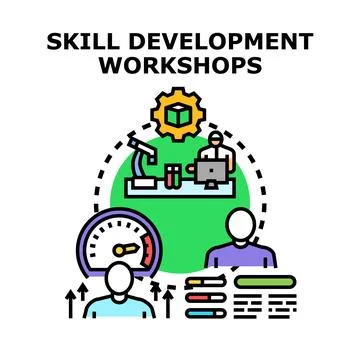 Skill development workshops program improving employee expertise Stock Illustration
