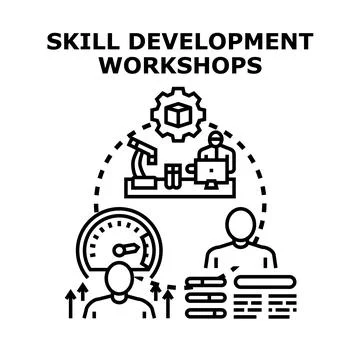 Skill development workshops program improving employee expertise Stock Illustration
