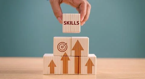 Skill individual development concept. Up new ability skill for business techn Stock Photos
