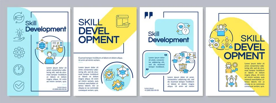 Skill learning blue and yellow brochure template Stock Illustration