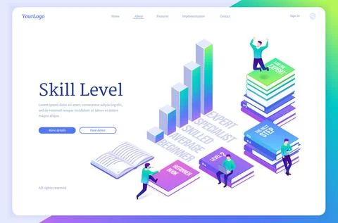 Skill level isometric landing page, education Illustrazione stock