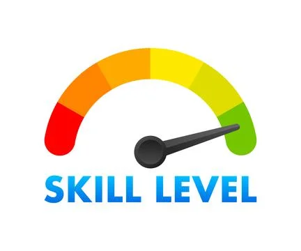 Skill Level Meter, measuring scale. Skill Level speedometer indicator. Vector Stock Illustration