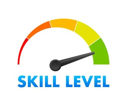 Skill Level Meter, measuring scale. Skill Level speedometer indicator. Vector Stock Illustration
