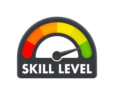 Skill Level Meter, measuring scale. Skill Level speedometer indicator. Vector Stock Illustration