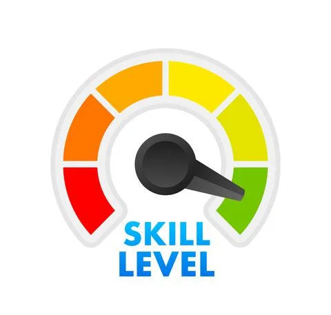 Skill levels growth, meter indicator. Skills enhancement. Vector stock Illustrazione stock