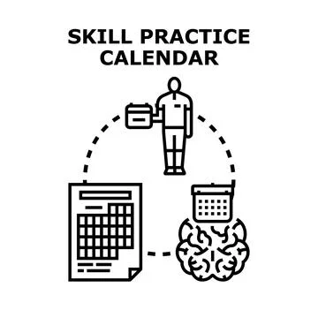 Skill practice calendar concept improving human mind capability Stock Illustration