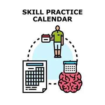 Skill practice calendar concept improving human mind capability Stock Illustration