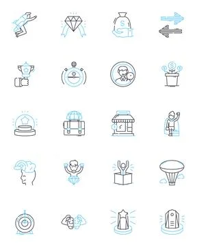 Skill progression linear icons set. Advancement, Growth, Development, Refinement Illustrazione stock