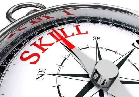 Skill red word on concept compass Stock Illustration