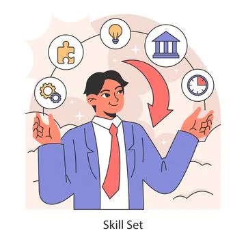 Skill set. A professional juggles multiple skills for career versatility Stock Illustration