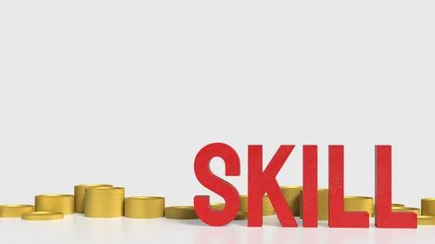 The Skill text and coins for training or learn concept 3d rendering. Stock Illustration