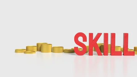 The Skill text and coins for training or learn concept 3d rendering. イラスト素材