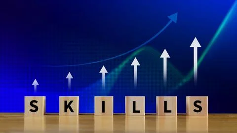 Skill training, Personal development and promoted employee, education, lear.. Illustrazione stock