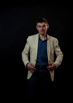 Skilled actor performs emotions of anger standing on stage Stock Photos