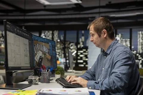Skilled architect creating a 3D render of apartment interior layout Stock Photos