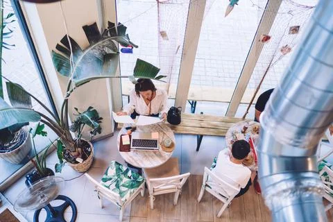Skilled Caucasian manager analyzing documents and business strategy sitting at Stock Photos