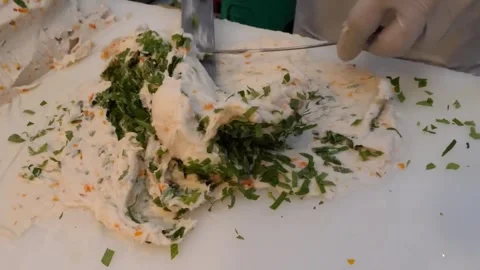 Skilled Chef Hands Making Authentic Korean Fish Cake Eomuk with Fresh Vegetables Stock Footage 337373296