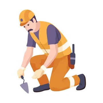 Skilled Construction Worker Laying Bricks at Building Site Ilustración de archivo